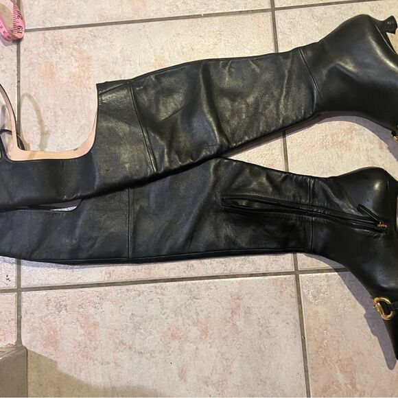 Gucci horsebit heel cutout dress shoes logo Nappa thigh high Over The Knee Boots - Picture 11 of 14
